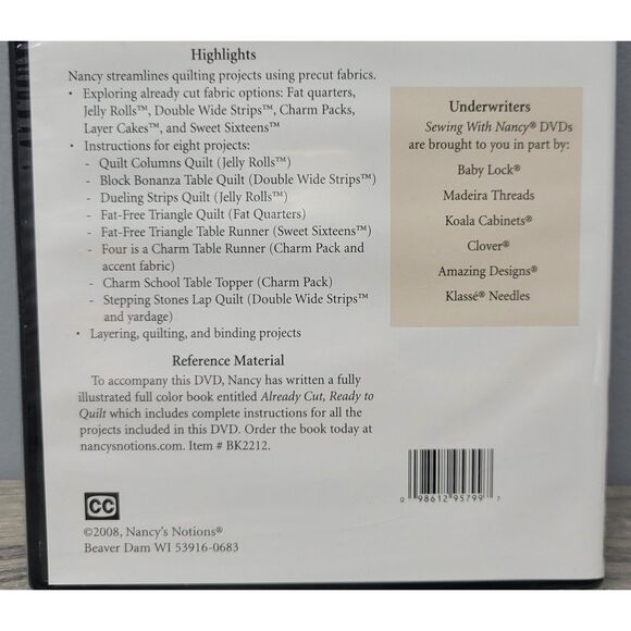 sewing with nancy By Nancy Zieman Already Cut, Ready to Quilt NEW DVD SN2212D - Picture 3 of 9